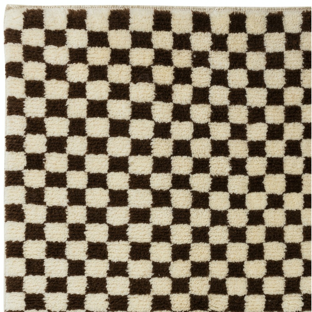 Custom Handmade Checkered Design Tulu Rug in Black, Ivory